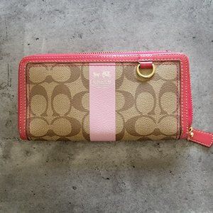 Coach Large Zip Around Wallet - Pink with Signature Logo
